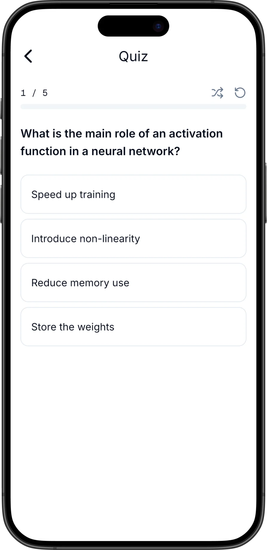 Multiple-choice quiz generated from a note, with scoring